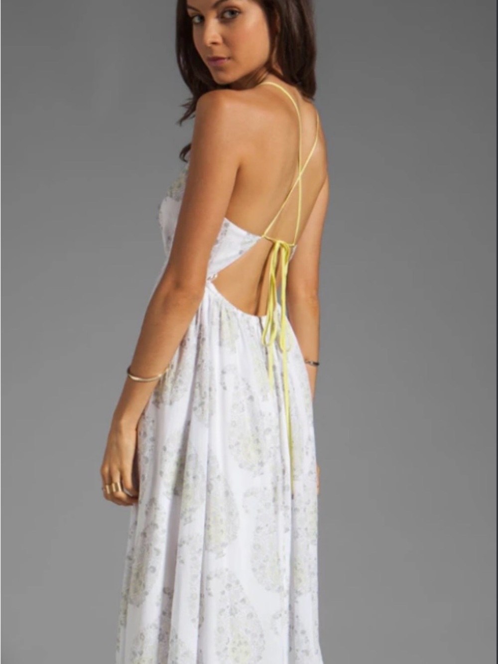 Rebecca Taylor Sofia Voile Gown In White With Yellow Accents